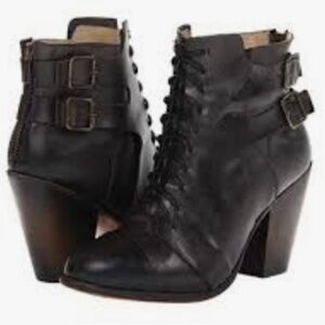 Freebird by Steven Mallory (Malry) Black Distressed Leather Bootie Size 9